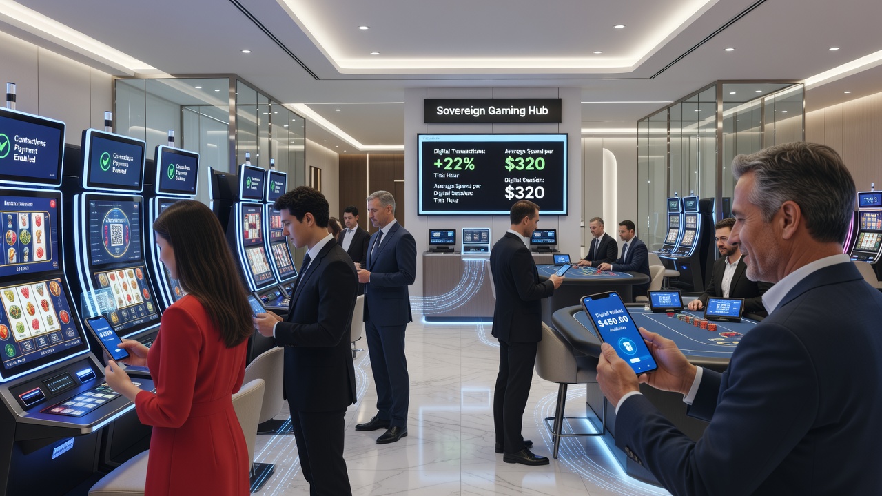 Analytics dashboard showing transaction volume trends at multiple sovereign gaming venues