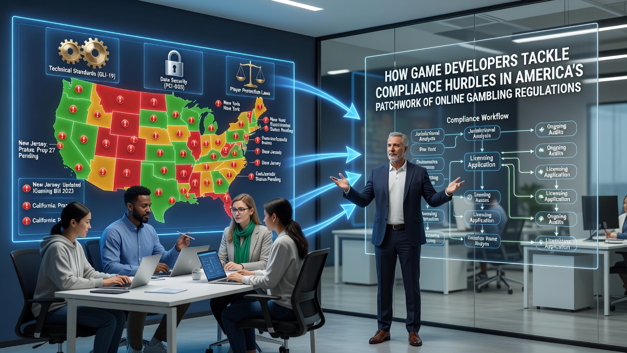 Game developers reviewing compliance checklists for multi-state online gambling platforms