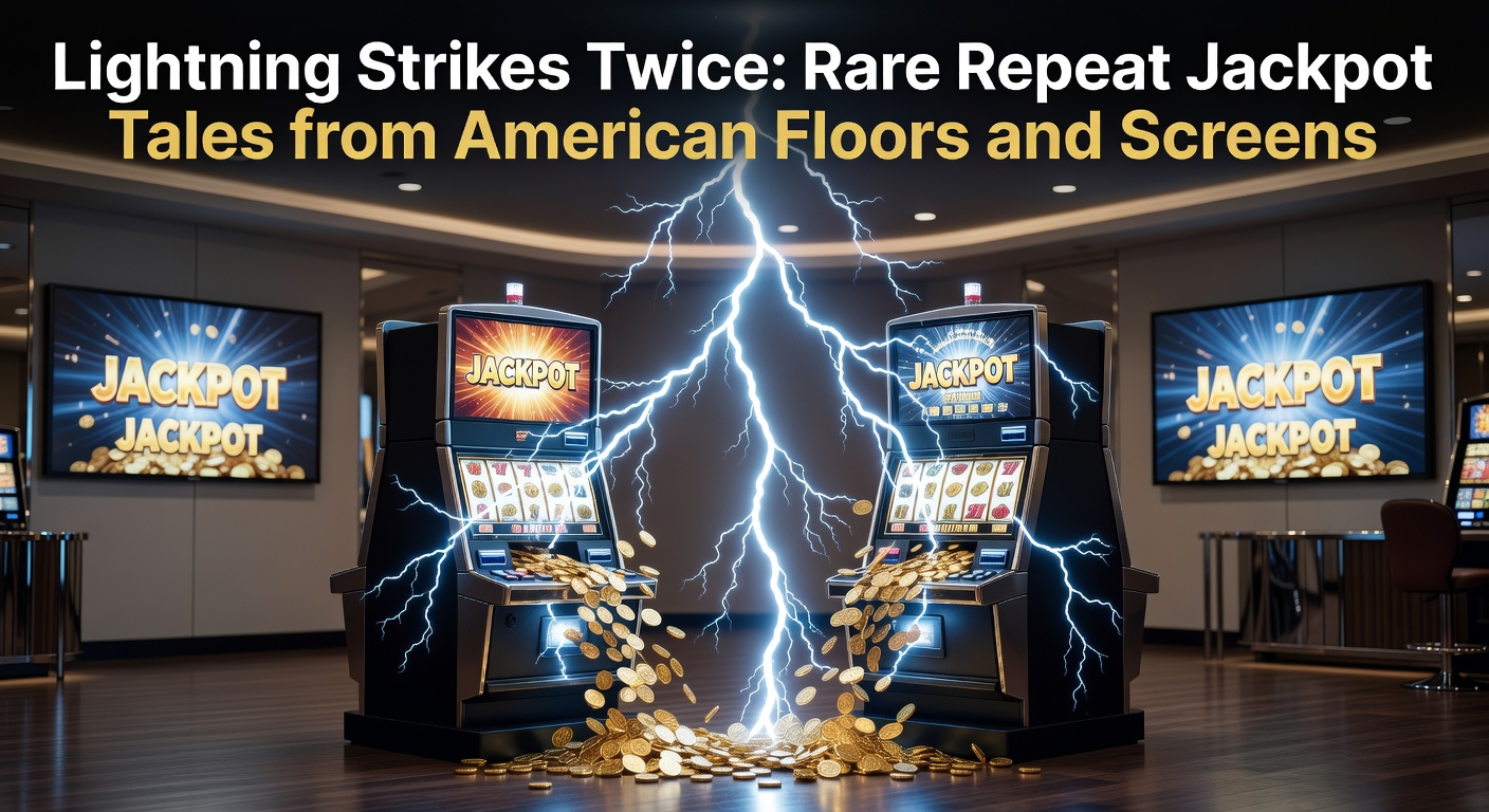 Vibrant casino floor with slot machines flashing jackpot lights under neon signs, capturing the thrill of a big win moment