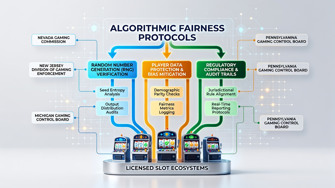 Regulatory analysts reviewing slot algorithm compliance reports at a state gaming lab