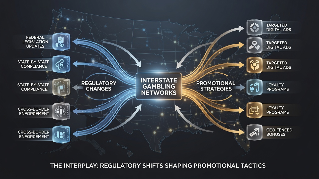 Analytics dashboard displaying interstate promotional compliance tracking and player segmentation tools